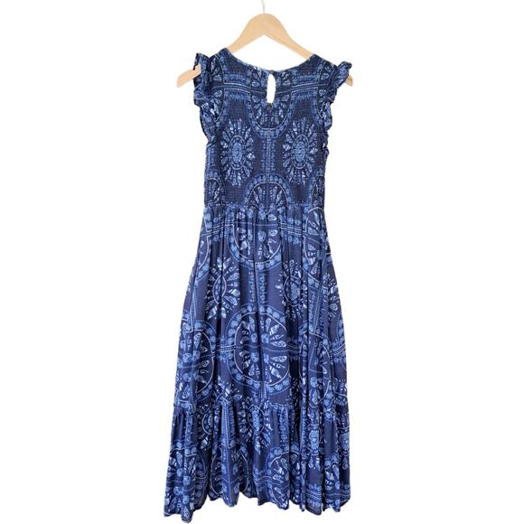Vineyard Vines Shell Scarf Print Smocked Midi Dress Size Beachy Blue - Picture 7 of 10